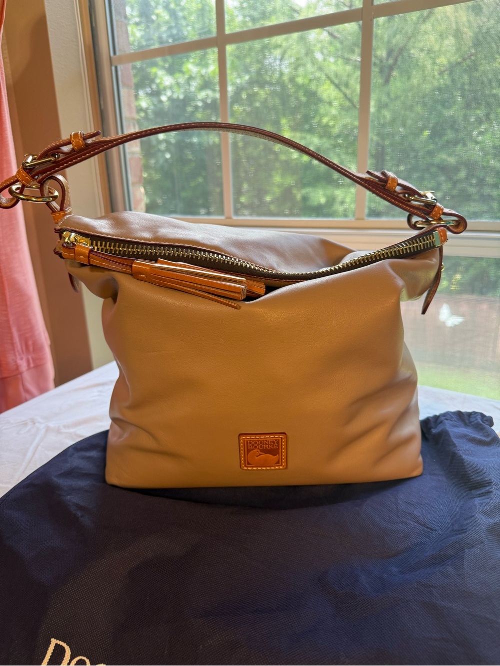 Dooney & Bourke Taupe Leather McKenzie Hobo Bag